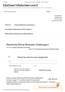 Resolving Ethical Business Challenges I , Sample of Essays