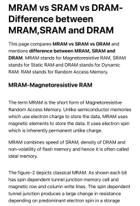 MRAM vs SRAM vs DRAM-Difference between MRAM,SRAM and DRAM
