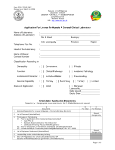 APPLICATION FOR LTO CLINICAL LAB.