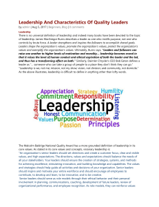 Leadership And Characteristics Of Quality Leaders