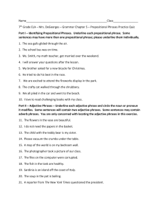 7 Grammar ch. 5 prepositional phrases practice quiz