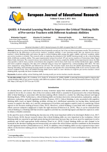 QASEE: A Potential Learning Model to Improve the Critical Thinking Skills of Pre-service Teachers with Different Academic Abilities