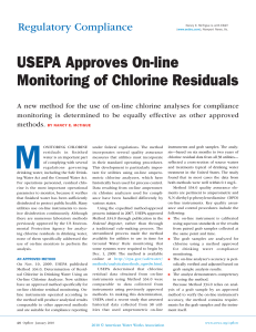USEPA Approves On‐line Monitoring of Chlorine Residuals
