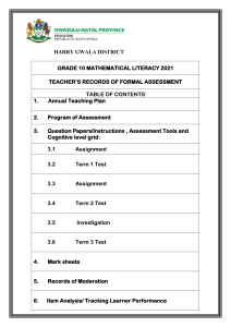 2021 MLIT Grade 10 Table of Contents