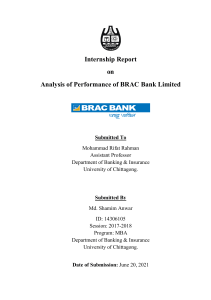 Internship report on performance analysis of BRAC Bank Limited