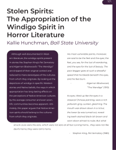 Stolen Spirits: The Appropriation of the Windigo Spirit in Horror Literature