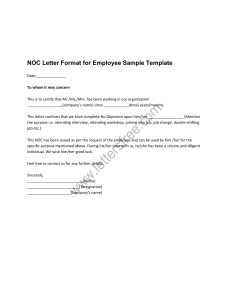 No Objection Certificate Letter Format for Employee Sample