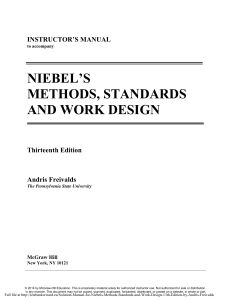 NIEBEL S METHODS, STANDARDS AND WORK DESIGN