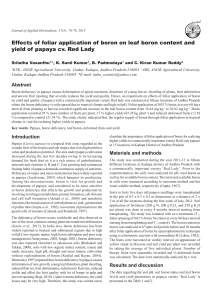Effects of foliar application of boron on leaf boron content and yield of papaya cv. Red Lady