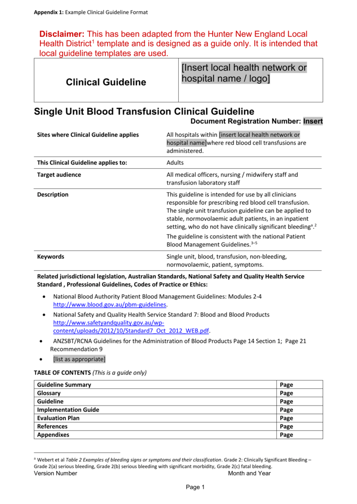 Appendix 1 Example Clinical Guideline Format