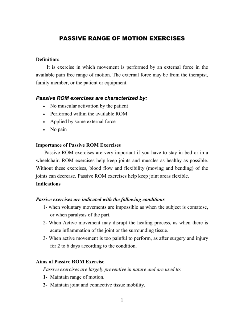 Passive Range Of Motion Exercises Printable