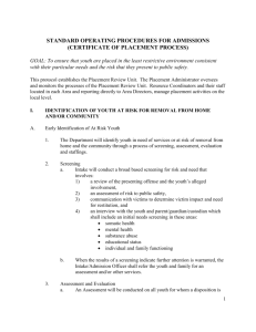 admissions protocol for services and residential placement