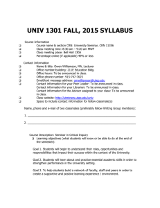 UNIV 1301 FALL, 2015 SYLLABUS