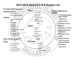 9th Grade Supply List