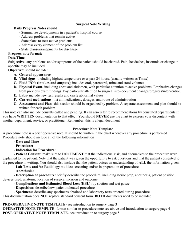 Surgical Note Writing - East Zone Medico Legal Services Pvt. Ltd. In Brief Op Note Template