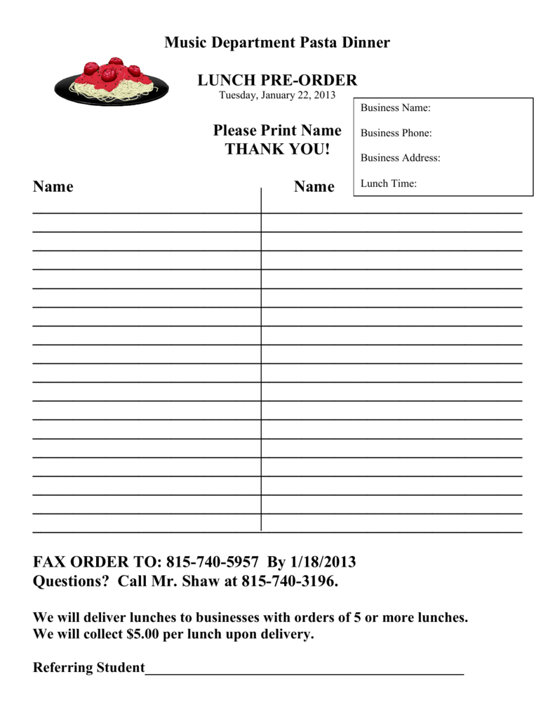 lunch order form
 Business Lunch Order Form