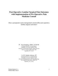 Post-Operative Lumbar Surgical Pain Outcomes with