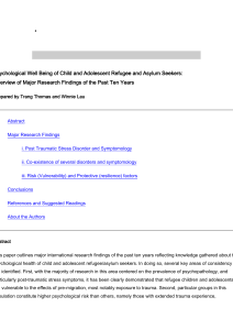 Psychological Well Being of Child and Adolescent Refugee