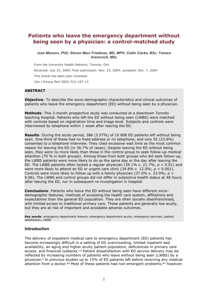 Patients Who Leave The Emergency Department Without Being Seen