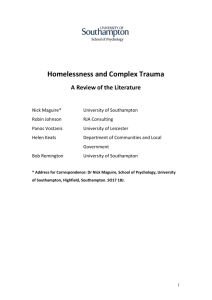 Personality Disorders, Complex Trauma and Homelessness: A