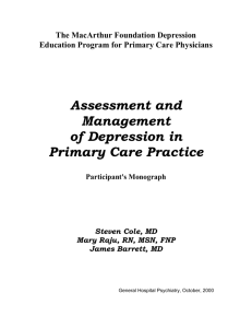 Assessment and Management of Depression in Primary Care Practice