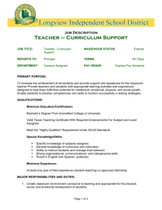 JOB TITLE: Teacher-Curriculum Support