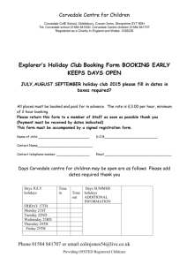 Holiday booking form - Corvedale Centre for Children