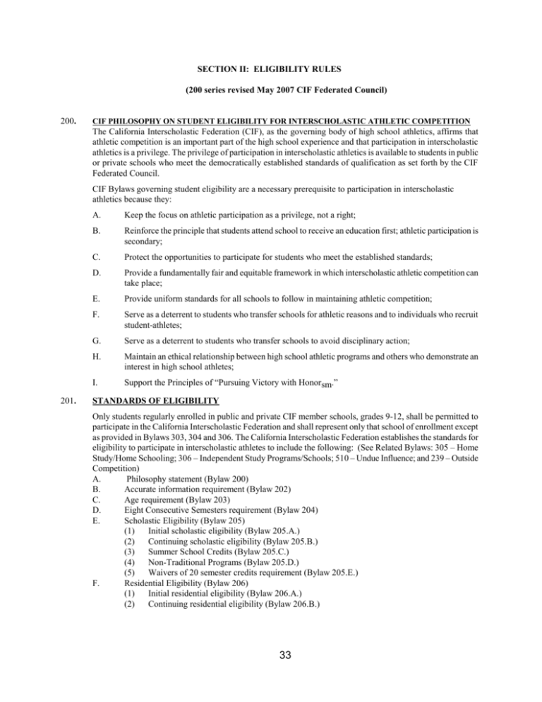 SECTION II ELIGIBILITY RULES CIF Los Angeles City Section