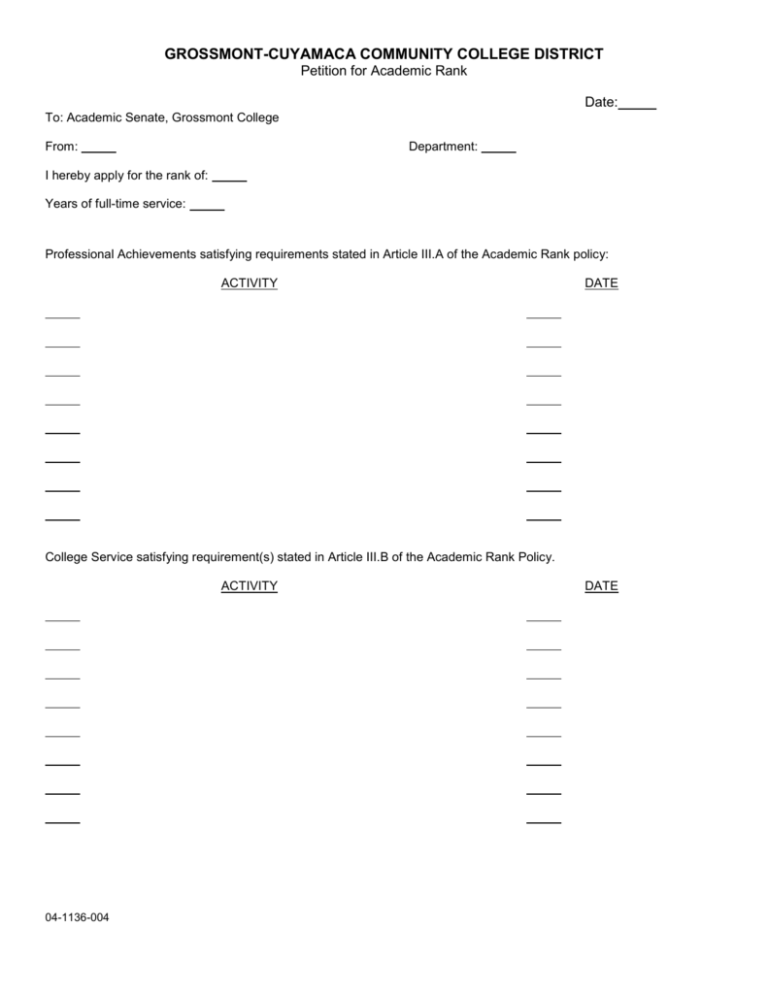 Academic Rank Application Grossmont