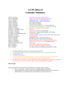 2014 - 2015 Calendar Summary