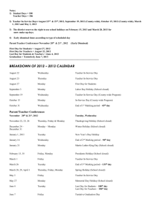 2013 School Calendar Summary Sheet