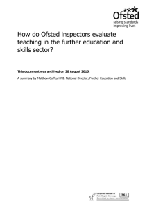 How do Ofsted inspectors evaluate teaching in the further