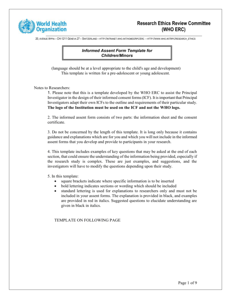 Informed Consent Form Template for Clinical Studies