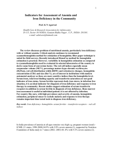 Indicators for assessment of anemia and iron deficiency in community