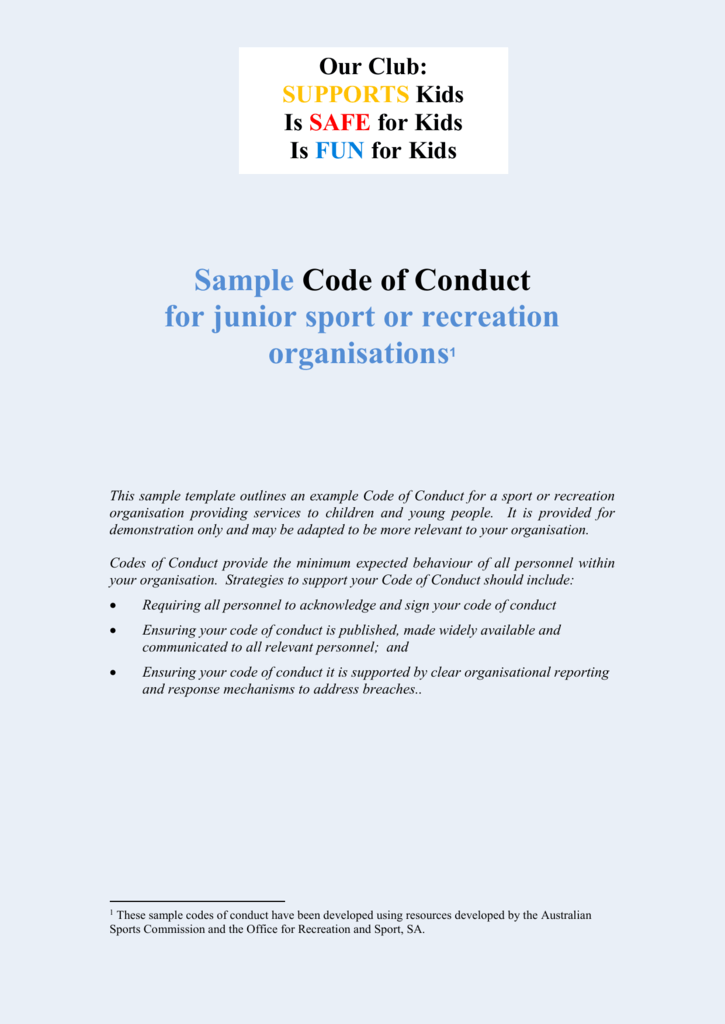 Junior Sport Code Of Conduct Template