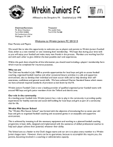 Wrekin Juniors Welcome letter 2012