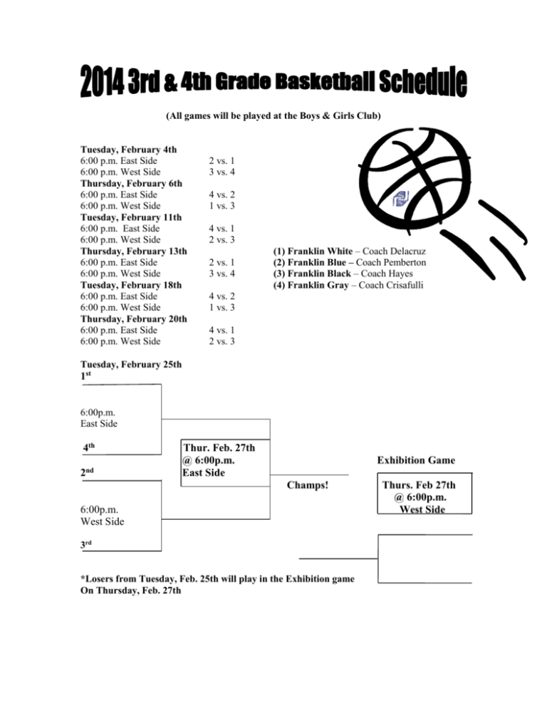 2nd thru 3rd Grade Boys Basketball Schedule