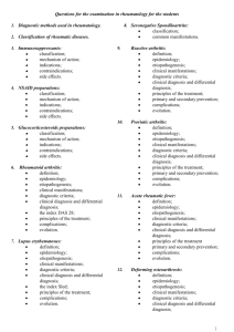 Questions for the examination in rheumatology for the students 1