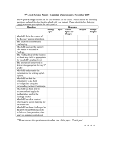 9th Grade Science Parent / Guardian Questionnaire, November 2008