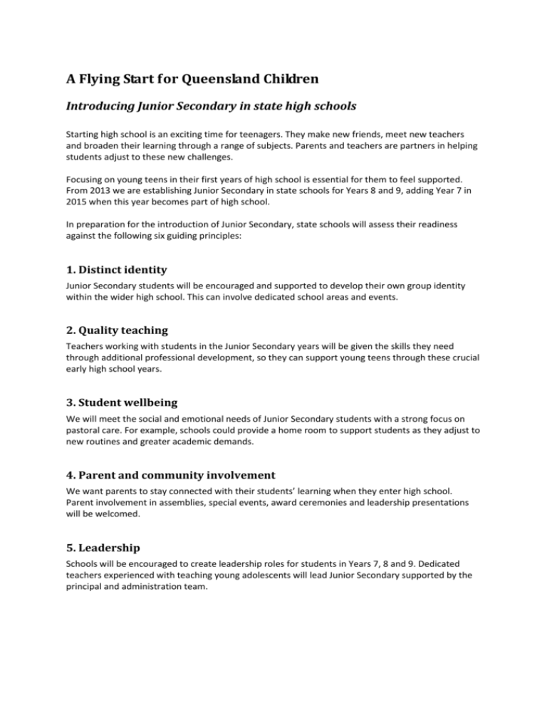 Introducing Junior Secondary In State High Schools
