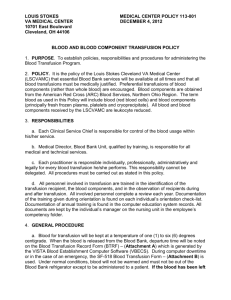 Blood and Blood Component Transfusion Policy