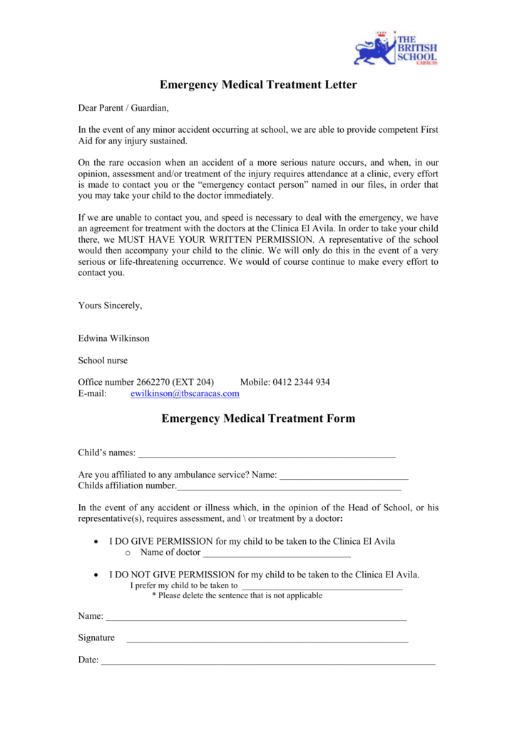 sample letter patient treatment information release