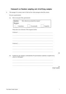 Homework on Random sampling and stratifying samples 1. The