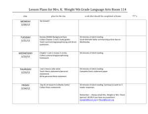 Lesson Plans for Mrs. K. Weight 9th Grade Language Arts Room 114