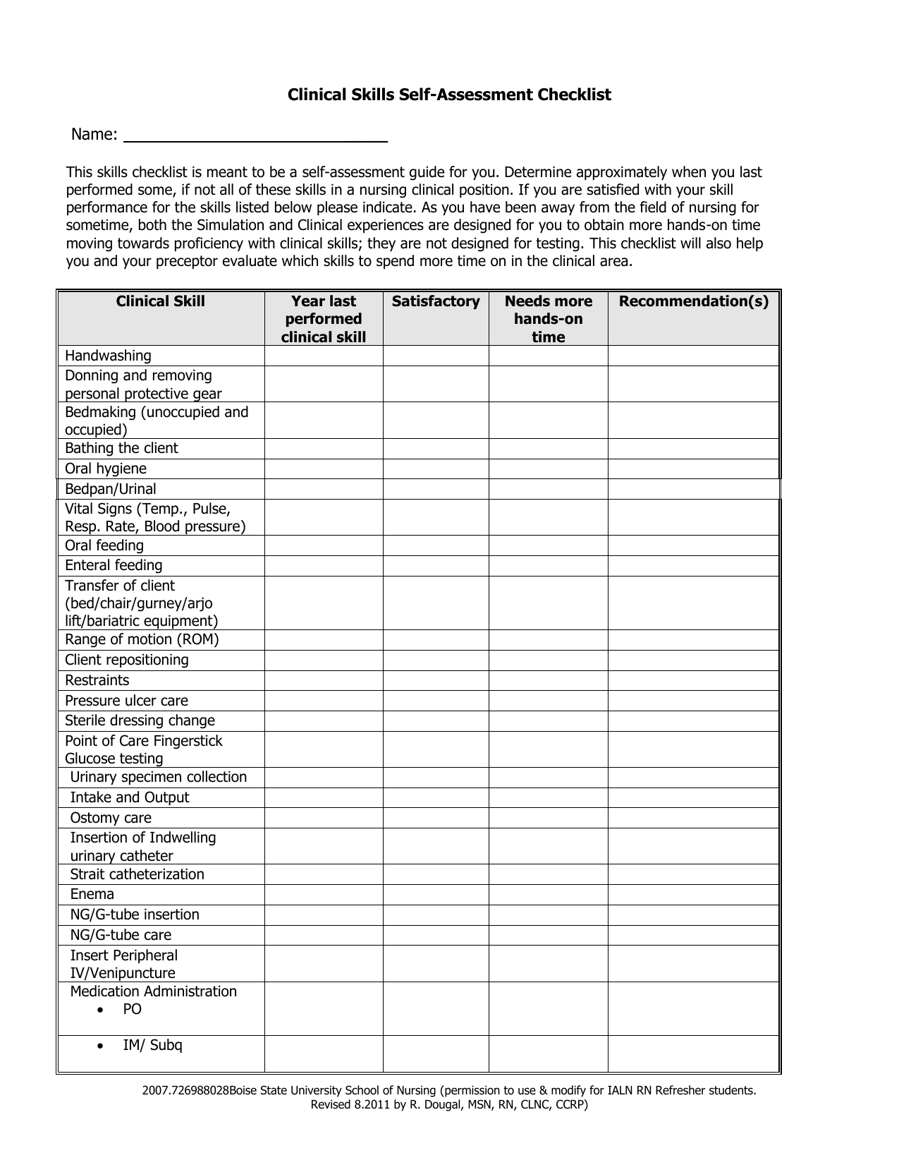 medical-surgical-skill-checklist