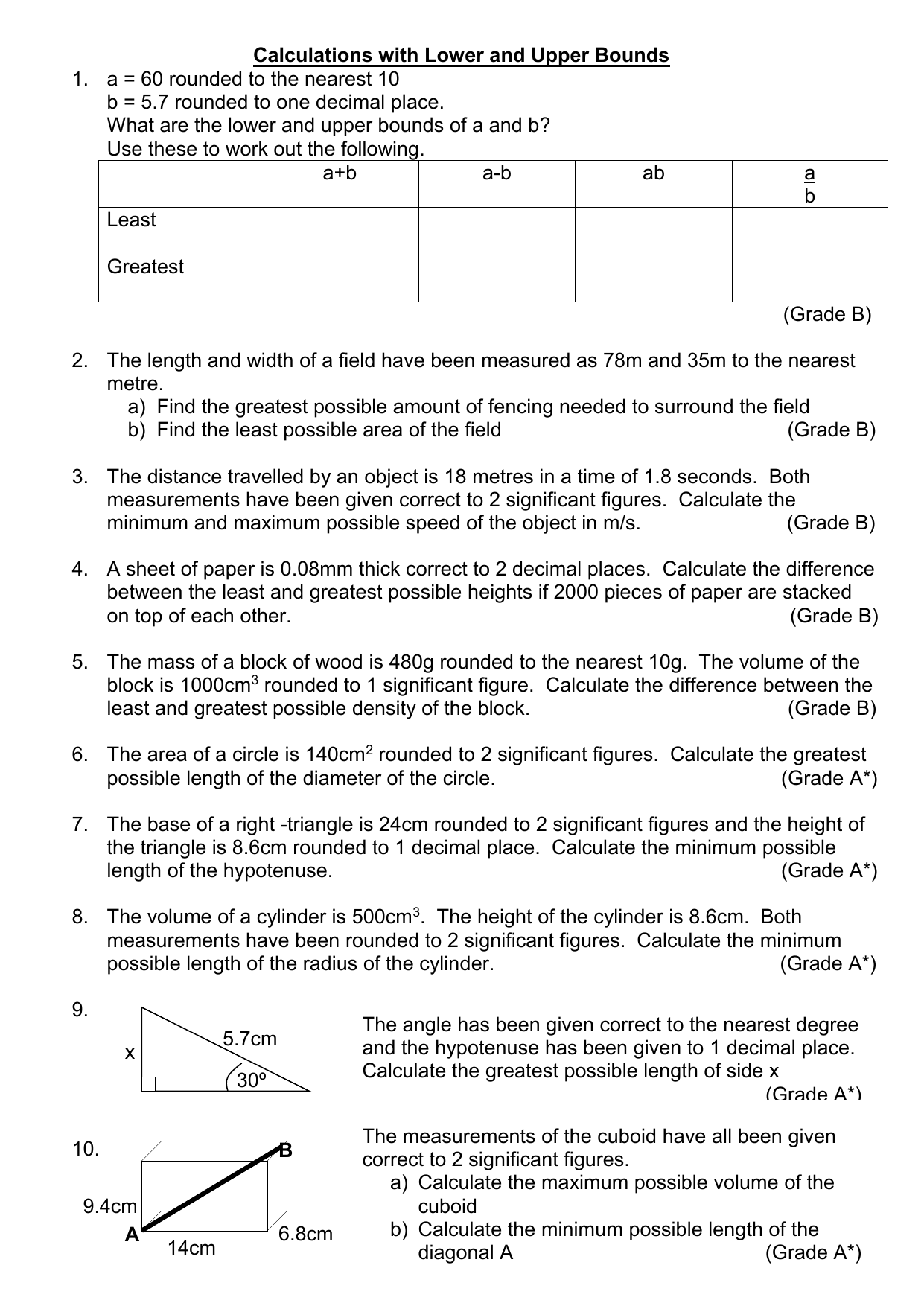 Calculations Using Significant Figures Worksheet