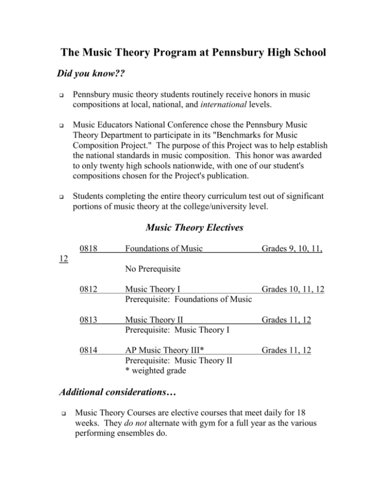 Pennsbury Music Theory Program Information
