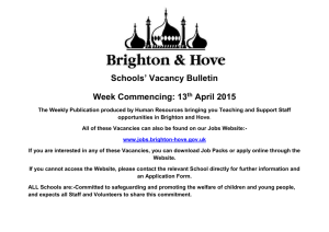 Schools` Vacancy Bulletin Week Commencing: 13th April 2015 The