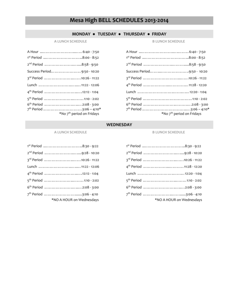Mesa High Bell Schedules