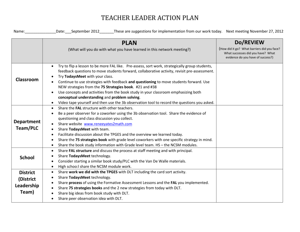 TEACHER LEADER ACTION PLAN